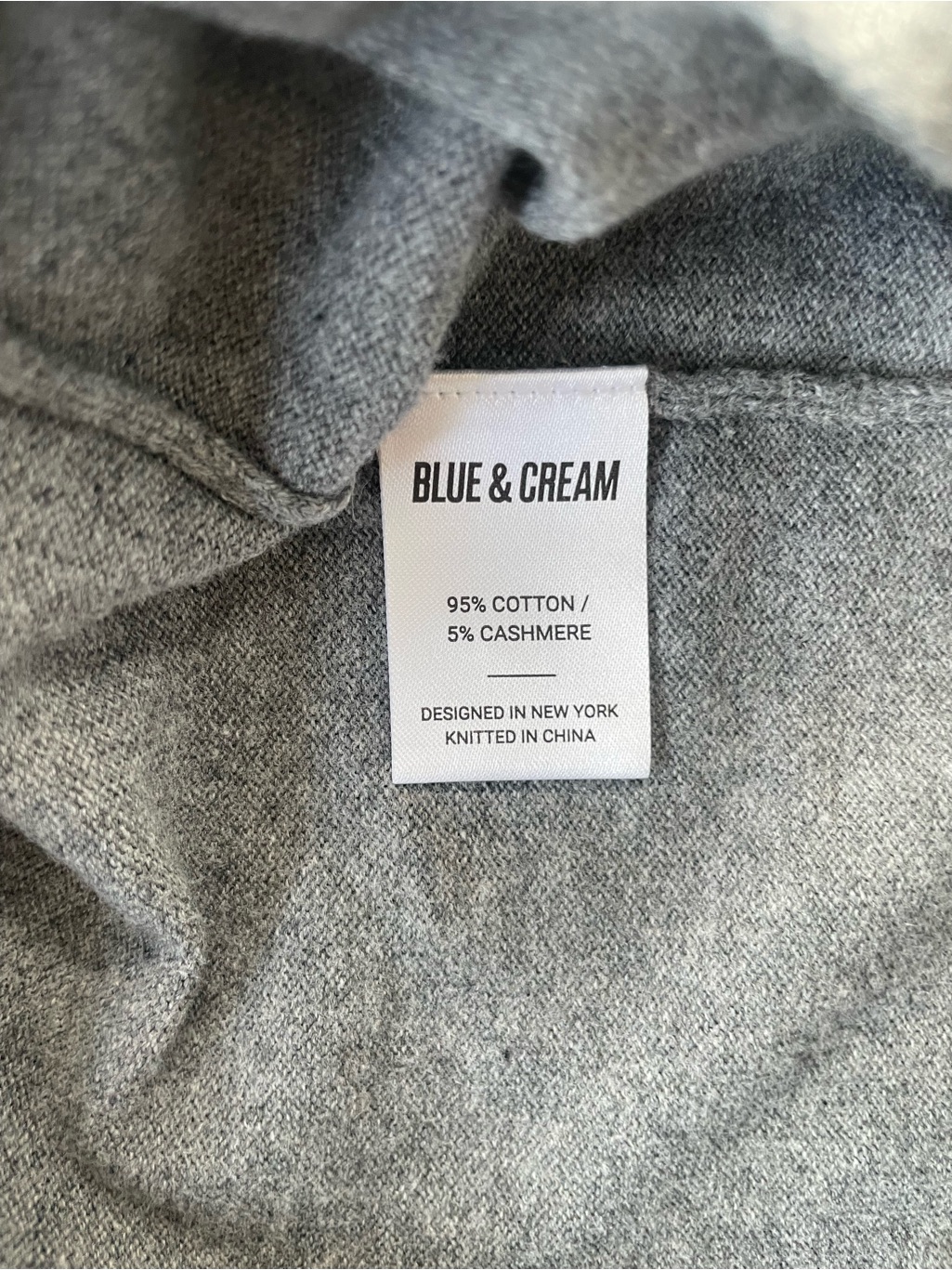 Blue & Cream Reade Men's Xxl Gray Cotton Cashmere Crewneck Sweater Long Sleeve — image 5 of 7